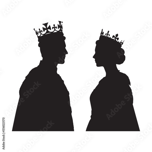King And Queen Silhouette Illustration Silhouette white background. 