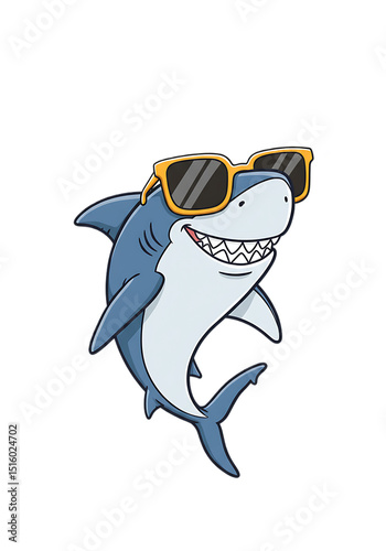 Cartoon Shark Wearing Sunglasses - Cute Illustration png, transparent background