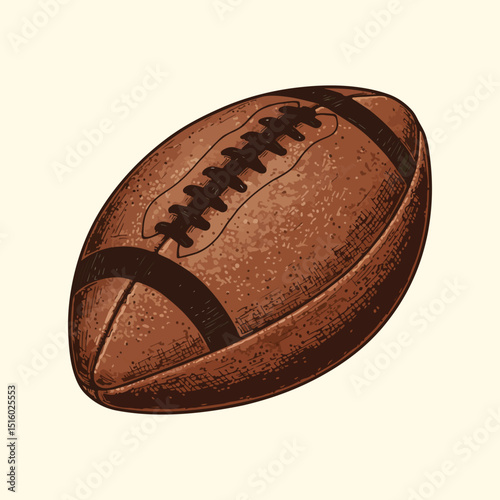 Vintage American Football Vector – Hand-Drawn Engraved Style with Detailed Stitching and Crosshatching