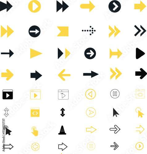 Arrows Collection: A comprehensive compilation of arrow icons, showcasing various styles and directions, perfectly suited for diverse design applications, offering versatility and visual appeal.