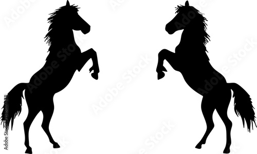 Two rearing horse silhouettes facing each other on a white background design art