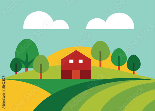 rural landscape with house and trees