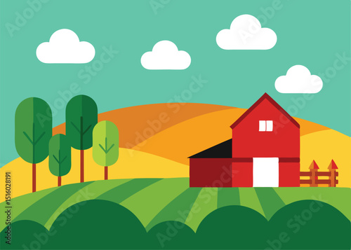 rural landscape with house and trees