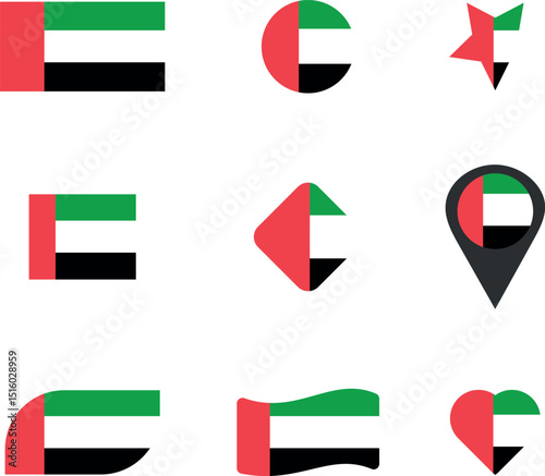 A collection of diverse UAE flag icons, perfect for branding projects, websites, and social media.