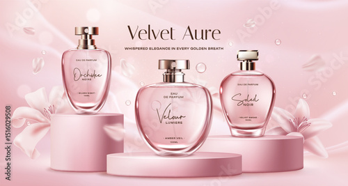 Realistic  Luxury Perfume Bottles Advertising Composition