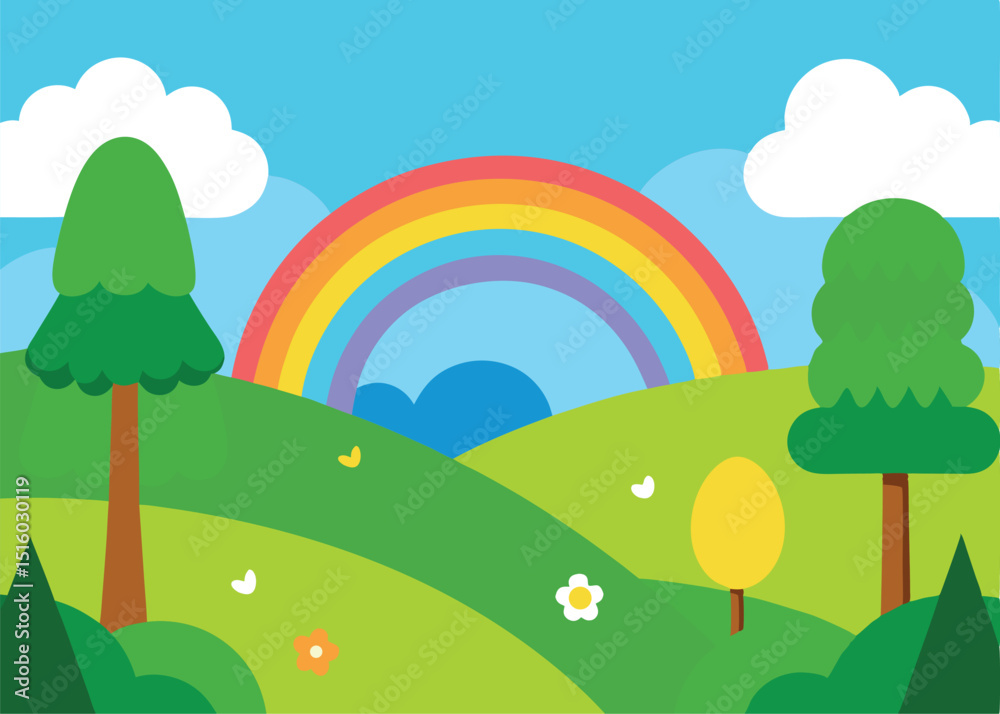 Fototapeta premium summer landscape with rainbow