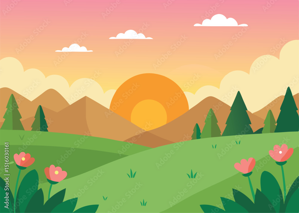 Fototapeta premium vector illustration of a rural landscape