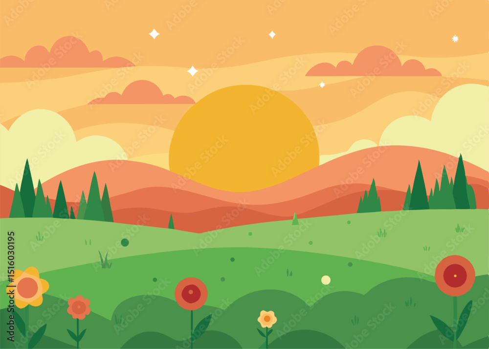 Fototapeta premium vector illustration of a rural landscape