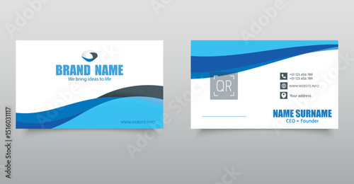 Business card with waves. With contact information. Ideal for corporate, digital, and startup use