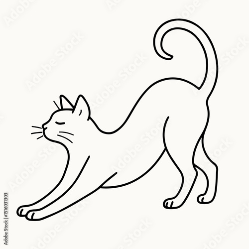 Elegant Cat's Morning Stretch: Simple yet captivating illustration of a sleek black cat, in graceful stretch, embodying the elegance of morning awakening, ready to embrace a brand new day.