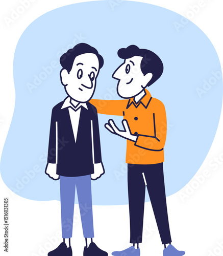 Friendly Support and Communication Between Two Men – Flat Vector Illustration