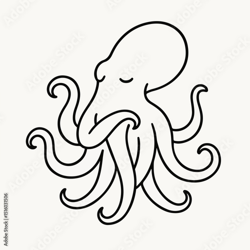 Octopus Graphic: A minimalist outline of an octopus, showcasing its eight arms in a graceful and artistic design, evoking the mysterious of the deep ocean.