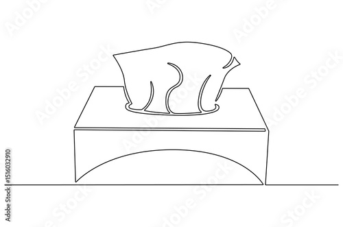 Continuous one line drawing of Tissue Box. Single line drawing illustration of Tissue box icon. Blank tissue box mockup concept vector art. Doodle line illustration.