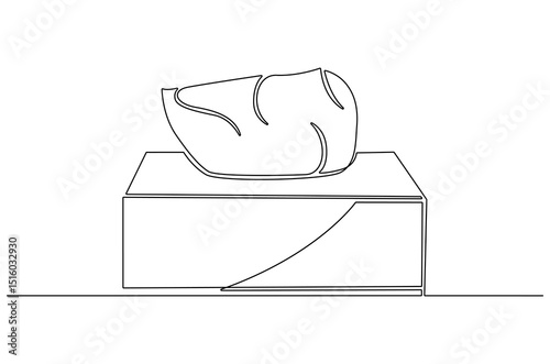 Continuous one line drawing of Tissue Box. Single line drawing illustration of Tissue box icon. Blank tissue box mockup concept vector art. Doodle line illustration.