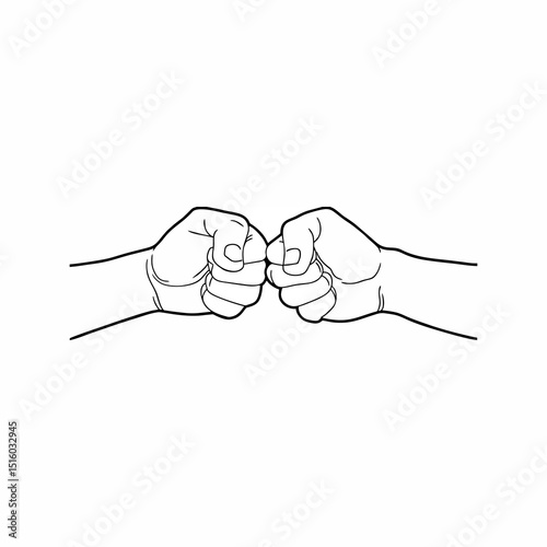 Simple line drawing of two hands holding each other's fists, white background