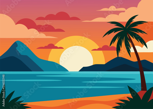 tropical beach with palm trees