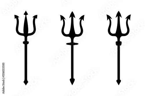 Three black trident silhouette poseidon sea weapon