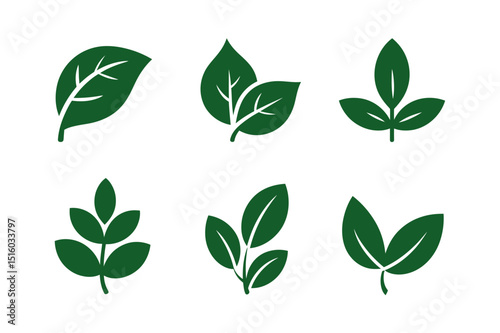 Green leaf vector set nature botanical foliage