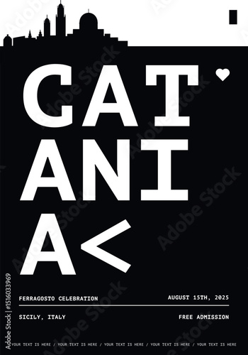 Catania typography minimalist vector poster for event, national festival, independence day, holiday layout. Brochure, leaflet, flyer, presentation monochrome image template with text for Italy