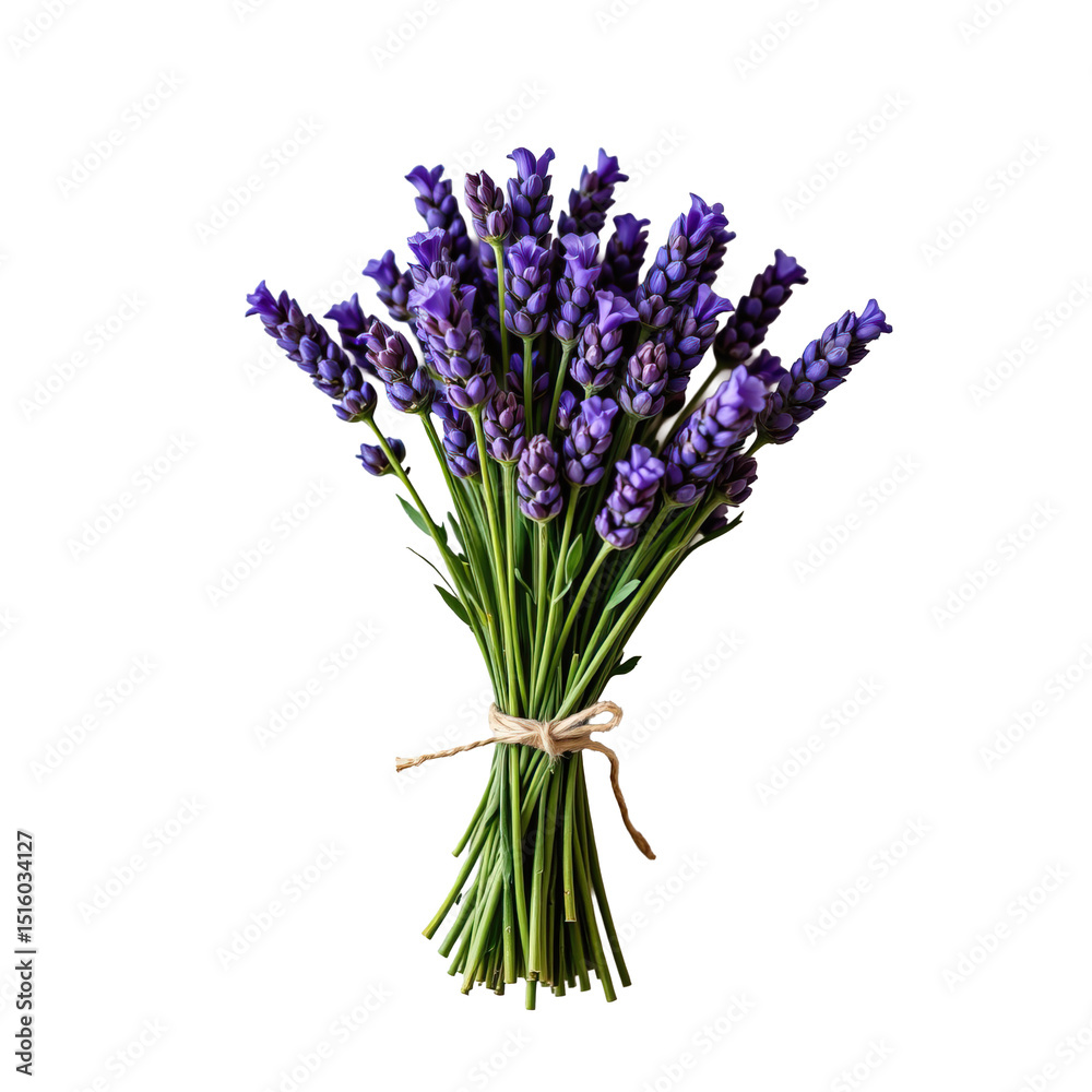 Obraz premium Vibrant Lavender Bouquet with Green Stems Tied with a Natural String for Floral Arrangement and Decor