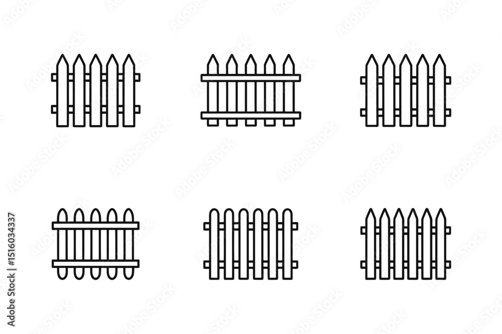 Obraz premium Wood Fence Icons Set Outline and Solid Vector