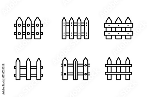Wood Fence Icons Set Outline and Solid Vector