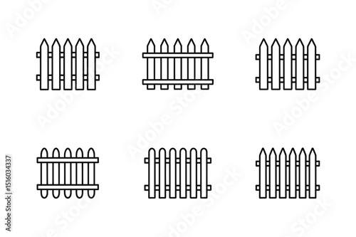 Wood Fence Icons Set Outline and Solid Vector