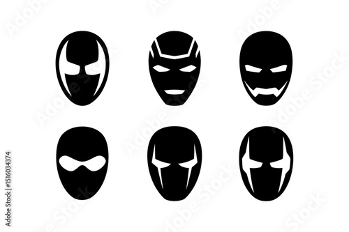 Superhero character masks vector illustration set