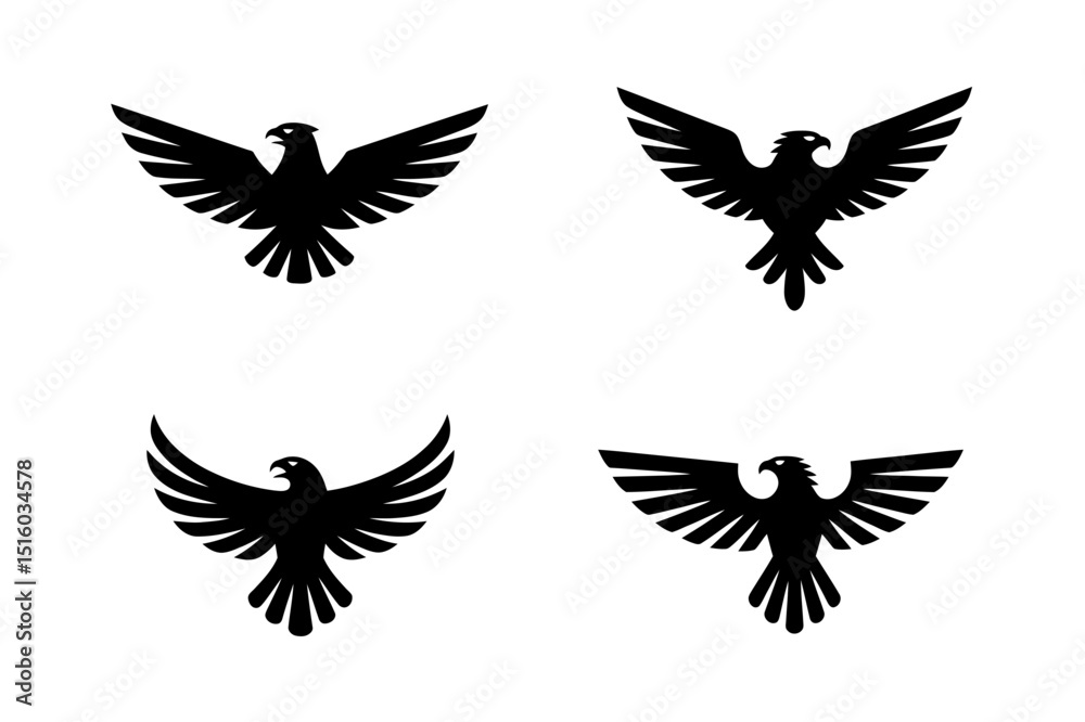 Fototapeta premium Eagle silhouette vector set of flying bird icons