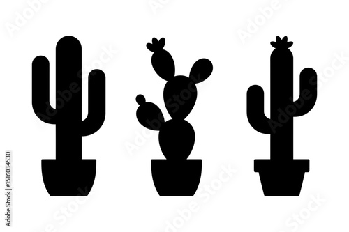 Cactus plants in pots silhouette vector graphic
