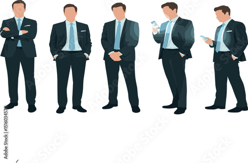Businessman in modern suit, professional corporate attire, office lifestyle, confident male model, posing, smartphone use, team concept, executive posture.