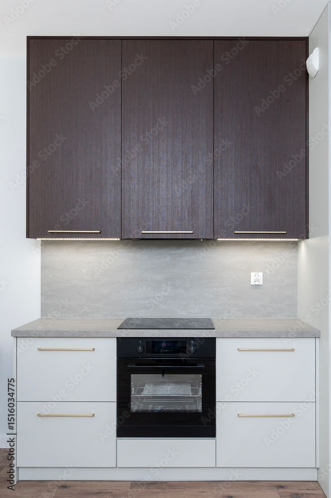 Fototapeta premium Small modern kitchen in an apartment building.