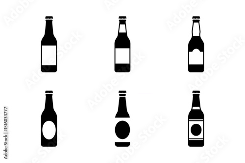 Collection of beer bottle vector silhouette icons