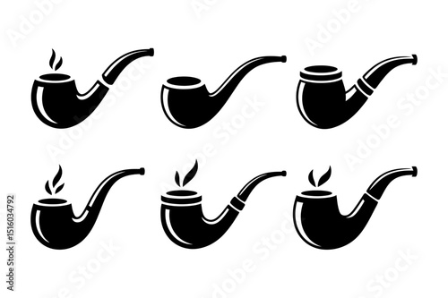 Smoking Pipe Icon Set – Classic Silhouettes for Design
