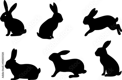 
Elegant rabbit silhouette collection featuring various bunny poses isolated on a white background perfect for Easter designs and animal themed projects vector illustration