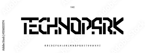 Modern Techno Alphabet, Robotic Font Design, Bold Geometric Letters in Futuristic Geometric Modular Style for Digital Branding, Interfaces, Tech. Abstract Digital Display Typography. Vector typeset