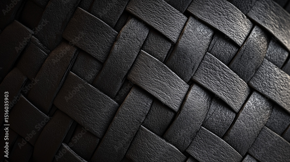 Fototapeta premium Black woven leather texture in closeup view