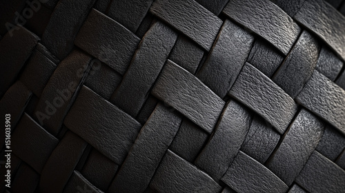 Black woven leather texture in closeup view