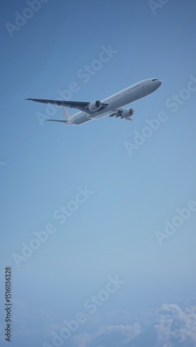 Airplane in the sky, over the cloudy sky