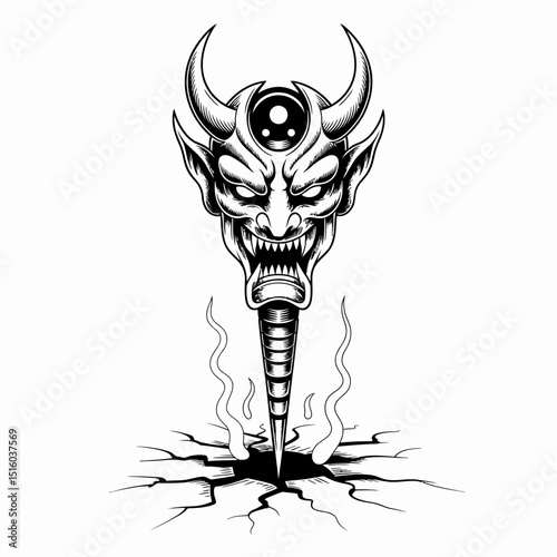 Demon Mask with Spear