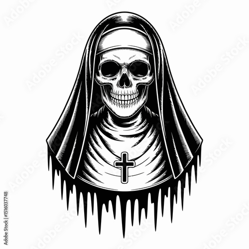 Skull Nun with Dripping Blood