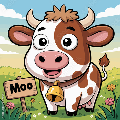 Cute Moo Cow in Meadow