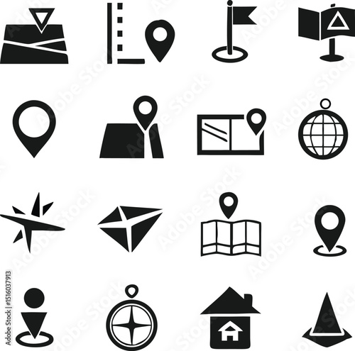 map icon set isolated on white background, vector Illustration