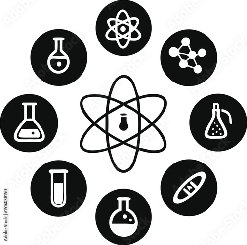 Science laboratory icons on white background. Chemistry icon vector Illustration