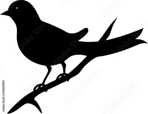 Elegant silhouette illustration of a bird perched gracefully on a branch featuring intricate details and a minimalist design suitable for various creative projects