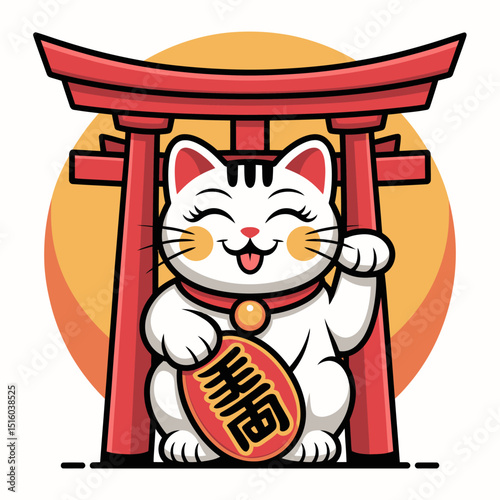 Maneki Neko Lucky Cat with Torii