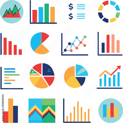 set of colorful business charts and diagram, Simple diagram and graphs related for your design. vector icon illustration