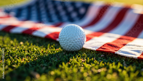 Wallpaper Mural A pristine white golf ball on an American flag, perfect for patriotic sports marketing and golf promotions. Torontodigital.ca