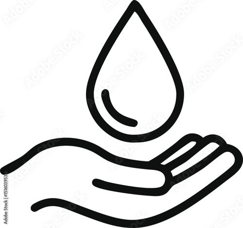 Dermatology tested vector icon in line style with water drop, hand with water logo. Dermatology test and dermatologist clinic icon, business concept allergy free and healthy