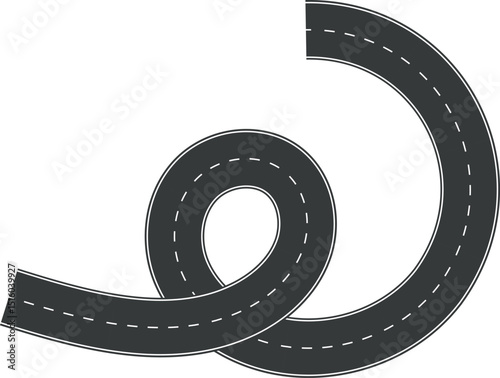 Wavy Curve road. Top view of racetrack. Winding road from top view vector illustration. Empty highway asphalt road, Ariel View Road, Empty highway black asphalt road with dividing lines.